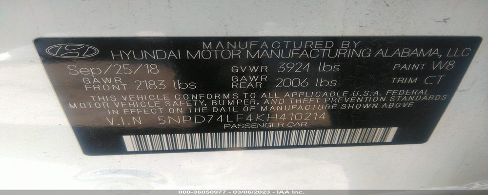 5NPD74LF4KH410214 2019 HYUNDAI ELANTRA photo no. 9