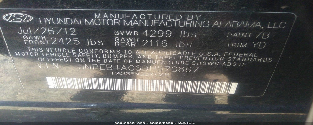 5NPEB4AC6DH570867 2013 HYUNDAI SONATA photo no. 9