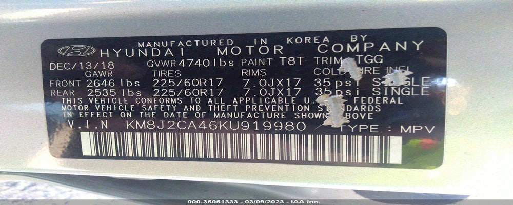 KM8J2CA46KU919980 2019 HYUNDAI TUCSON photo no. 9