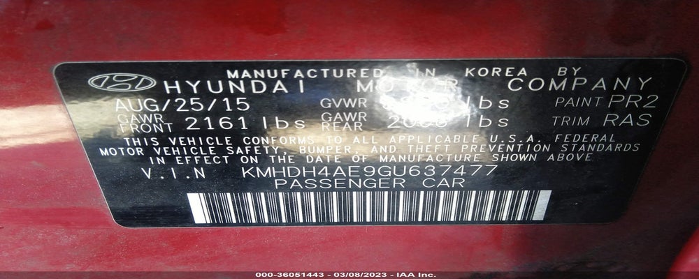 KMHDH4AE9GU637477 2016 HYUNDAI ELANTRA photo no. 9