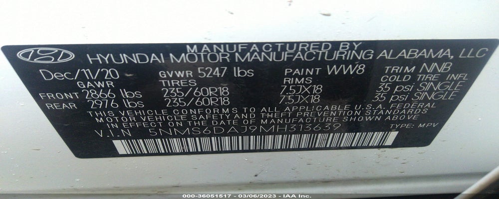 5NMS6DAJ9MH313639 2021 HYUNDAI SANTA FE photo no. 9