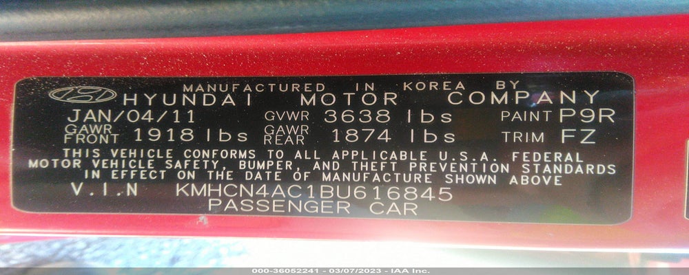 KMHCN4AC1BU616845 2011 HYUNDAI ACCENT photo no. 9