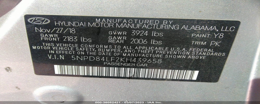 5NPD84LF2KH439658 2019 HYUNDAI ELANTRA photo no. 9
