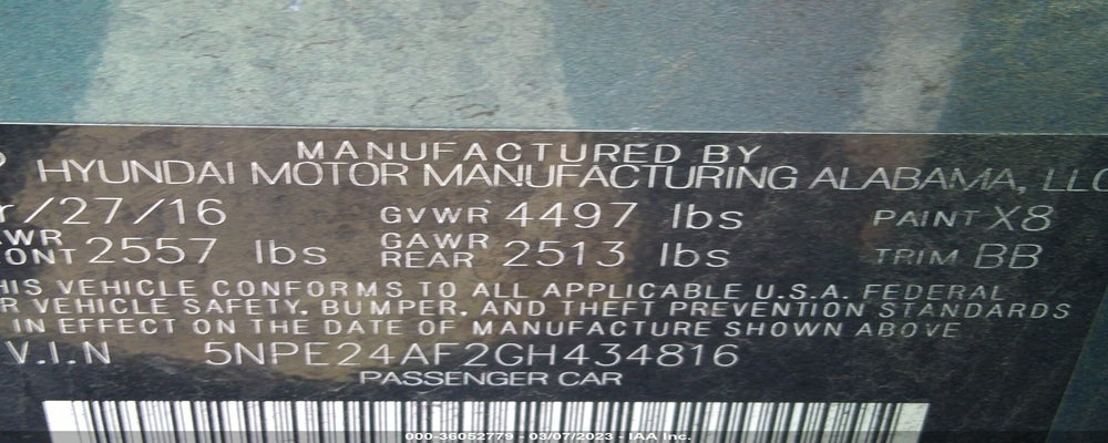 5NPE24AF2GH434816 2016 HYUNDAI SONATA photo no. 9