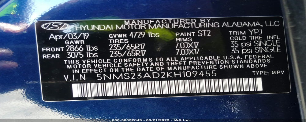 5NMS23AD2KH109455 2019 HYUNDAI SANTA FE photo no. 9