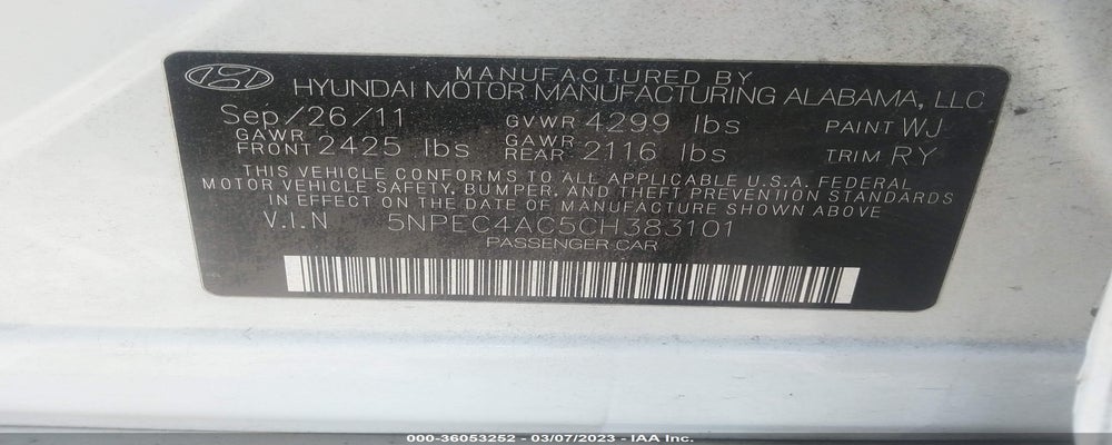 5NPEC4AC5CH383101 2012 HYUNDAI SONATA photo no. 9