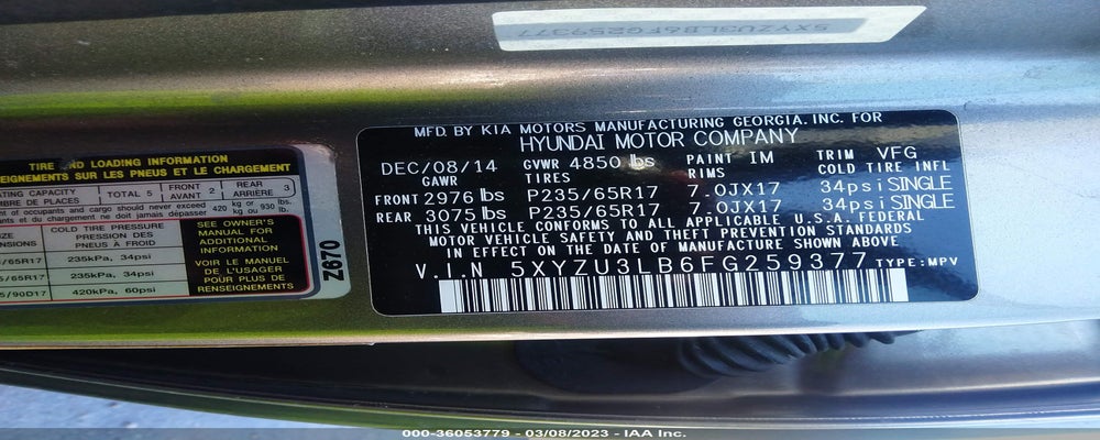 5XYZU3LB6FG259377 2015 HYUNDAI SANTA FE SPORT photo no. 9