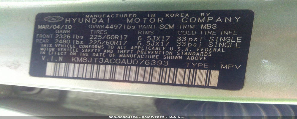 KM8JT3AC0AU076393 2010 HYUNDAI TUCSON photo no. 9