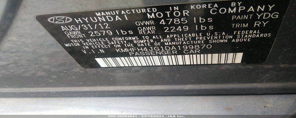 KMHFH4JG1DA199870 2013 HYUNDAI AZERA photo no. 9