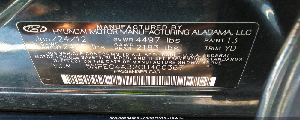 5NPEC4AB2CH460367 2012 HYUNDAI SONATA photo no. 9