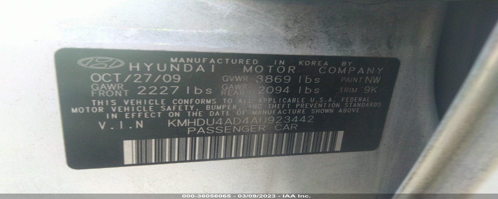 KMHDU4AD4AU923442 2010 HYUNDAI ELANTRA photo no. 9