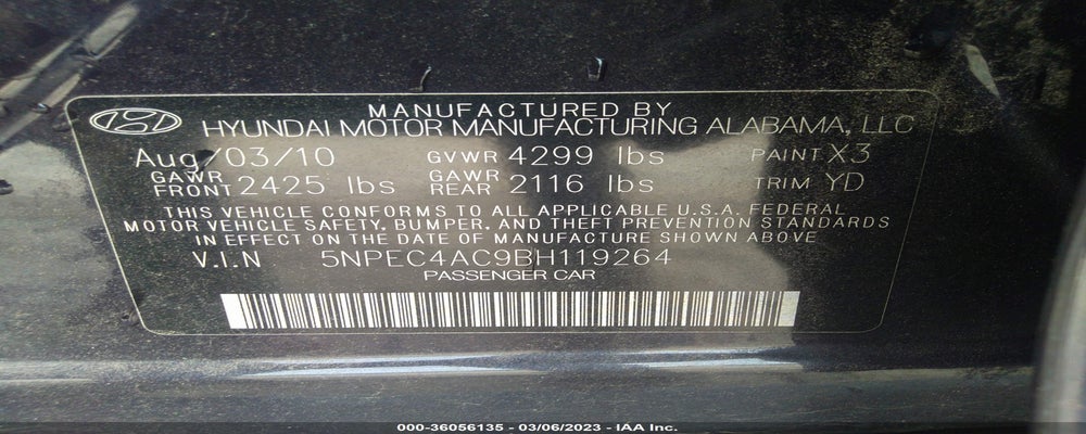 5NPEC4AC9BH119264 2011 HYUNDAI SONATA photo no. 9