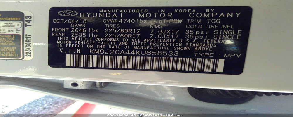 KM8J2CA44KU858533 2019 HYUNDAI TUCSON photo no. 9