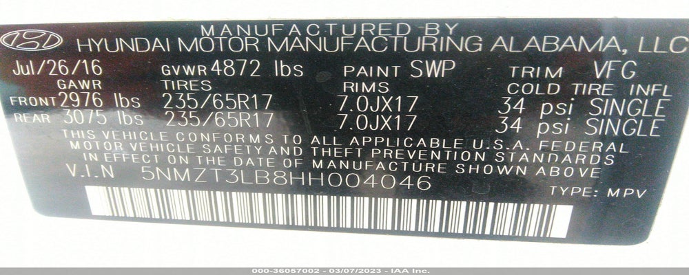 5NMZT3LB8HH004046 2017 HYUNDAI SANTA FE SPORT photo no. 9