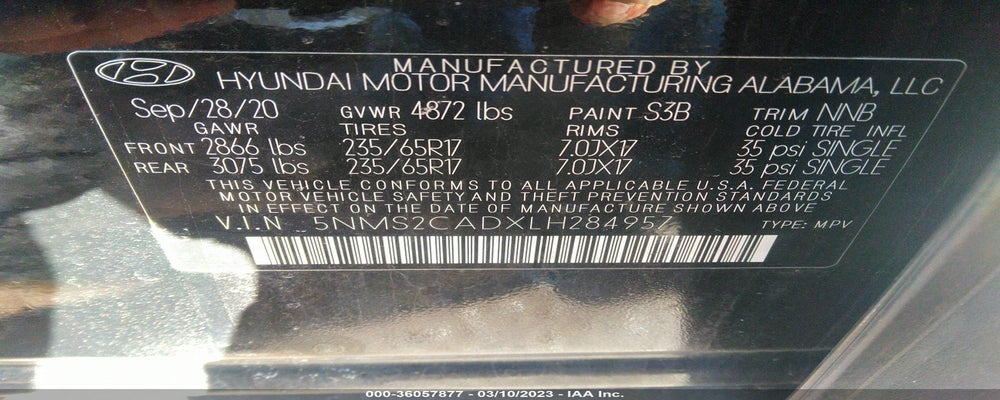 5NMS2CADXLH284957 2020 HYUNDAI SANTA FE photo no. 9