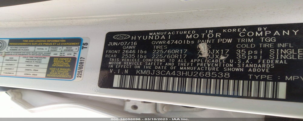 KM8J3CA43HU268538 2017 HYUNDAI TUCSON photo no. 9