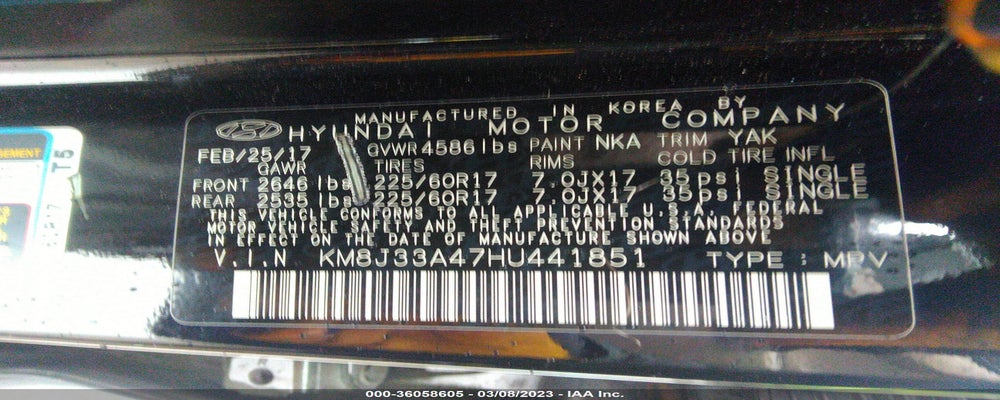 KM8J33A47HU441851 2017 HYUNDAI TUCSON photo no. 9