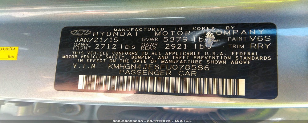 KMHGN4JE6FU078586 2015 HYUNDAI GENESIS photo no. 9