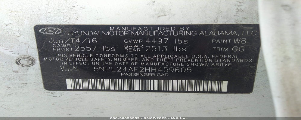 5NPE24AF2HH459605 2017 HYUNDAI SONATA photo no. 9