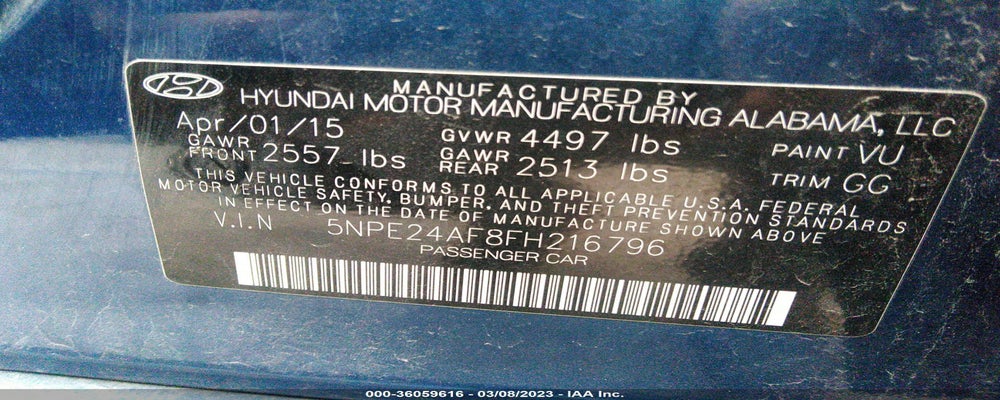 5NPE24AF8FH216796 2015 HYUNDAI SONATA photo no. 9