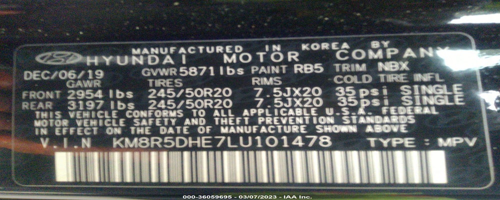 KM8R5DHE7LU101478 2020 HYUNDAI PALISADE photo no. 9