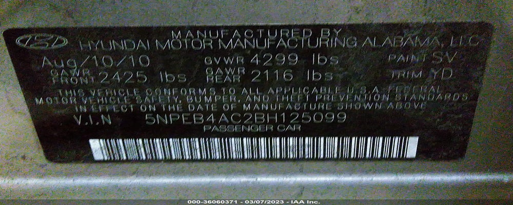 5NPEB4AC2BH125099 2011 HYUNDAI SONATA photo no. 9