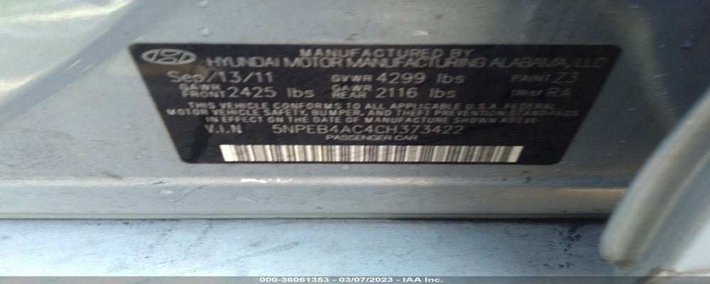 5NPEB4AC4CH373422 2012 HYUNDAI SONATA photo no. 9