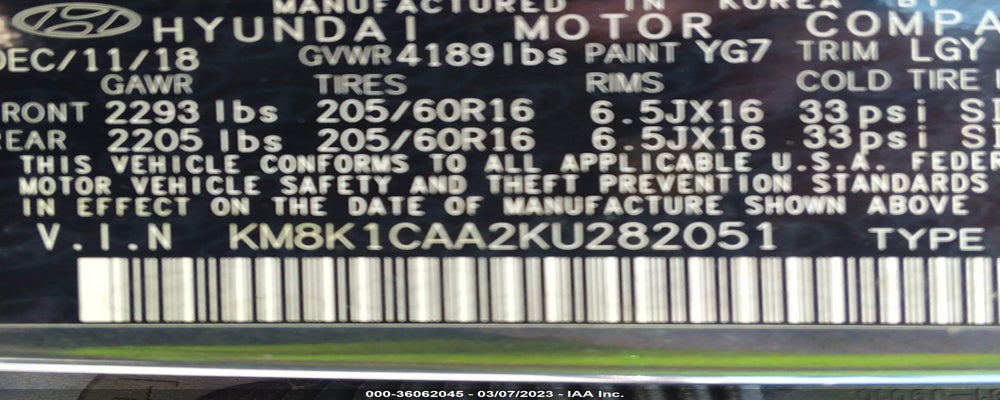 KM8K1CAA2KU282051 2019 HYUNDAI KONA photo no. 9