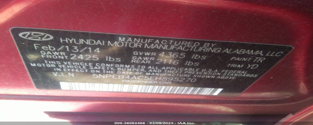 5NPEB4AC5EH895270 2014 HYUNDAI SONATA photo no. 9