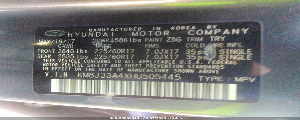 KM8J33A4XHU505445 2017 HYUNDAI TUCSON photo no. 9