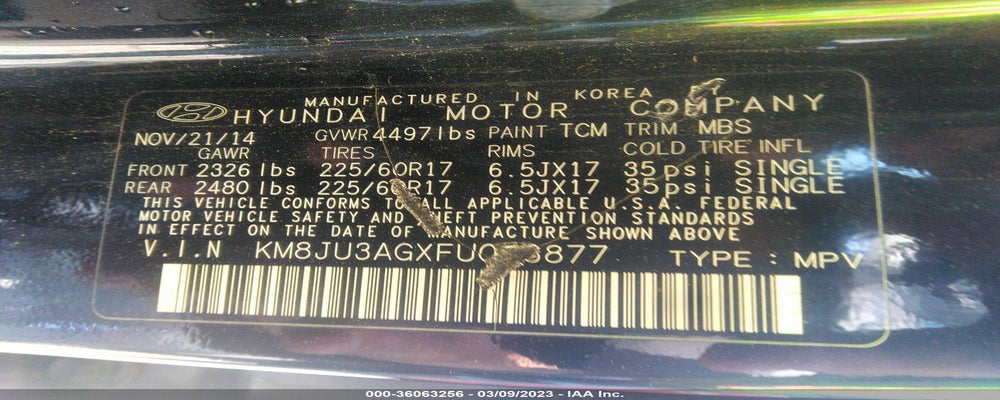 KM8JU3AGXFU036877 2015 HYUNDAI TUCSON photo no. 9