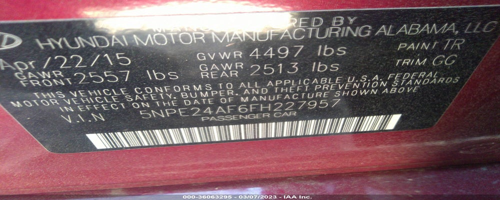 5NPE24AF6FH227957 2015 HYUNDAI SONATA photo no. 9