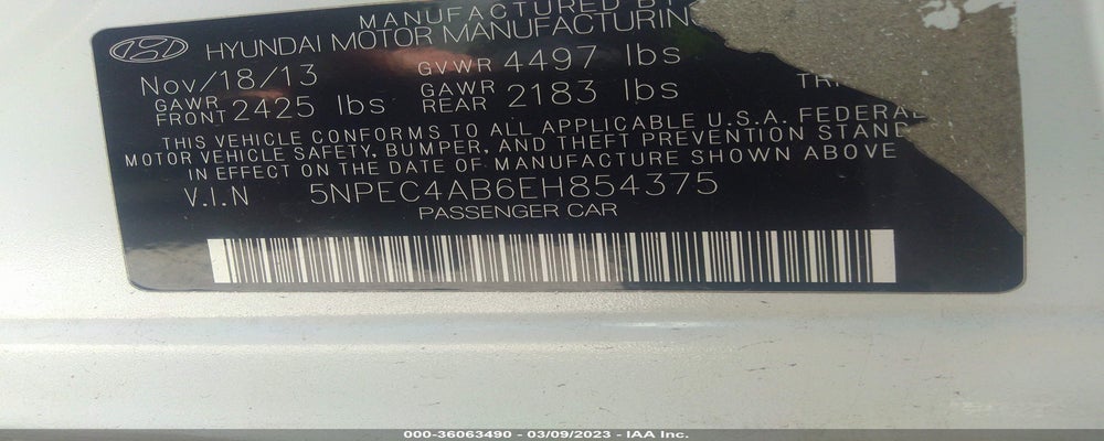 5NPEC4AB6EH854375 2014 HYUNDAI SONATA photo no. 9