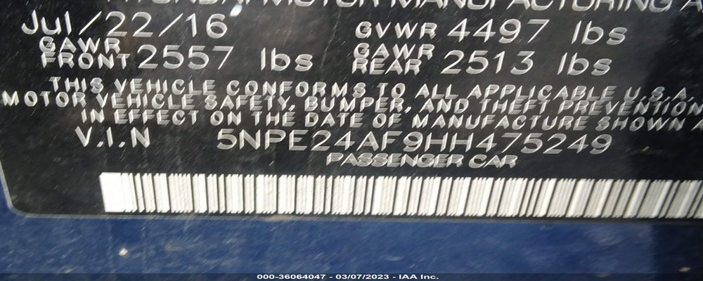 5NPE24AF9HH475249 2017 HYUNDAI SONATA photo no. 9