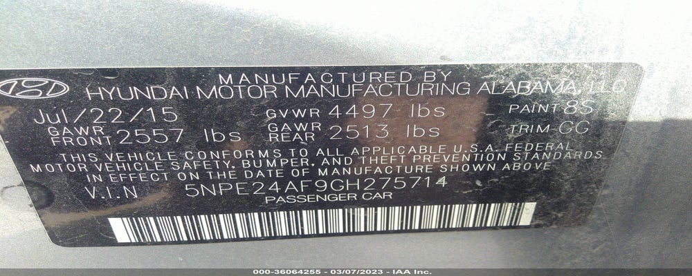 5NPE24AF9GH275714 2016 HYUNDAI SONATA photo no. 9