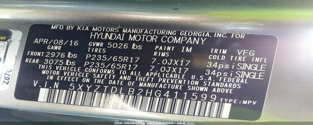 5XYZTDLB2HG411599 2017 HYUNDAI SANTA FE SPORT photo no. 9