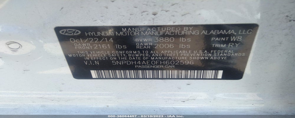 5NPDH4AE0FH602596 2015 HYUNDAI ELANTRA photo no. 9