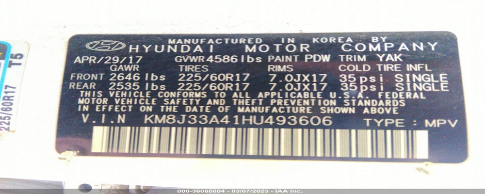 KM8J33A41HU493606 2017 HYUNDAI TUCSON photo no. 9