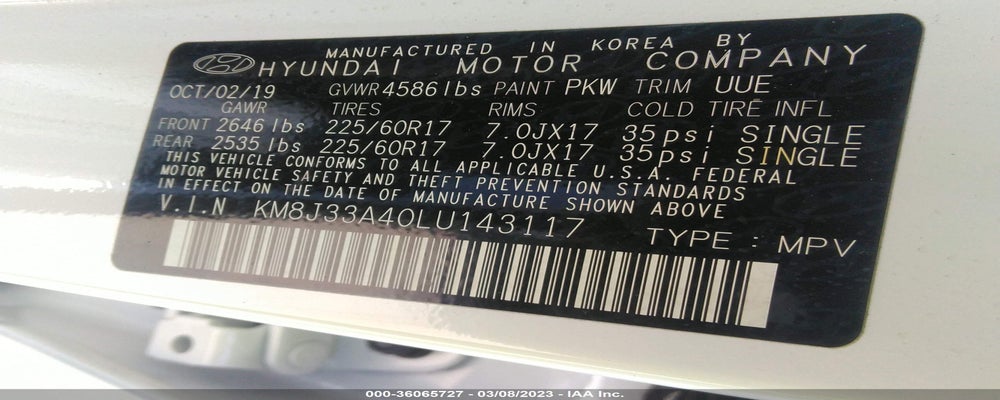 KM8J33A40LU143117 2020 HYUNDAI TUCSON photo no. 9
