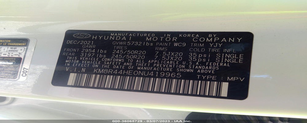 KM8R44HE0NU419965 2022 HYUNDAI PALISADE photo no. 9