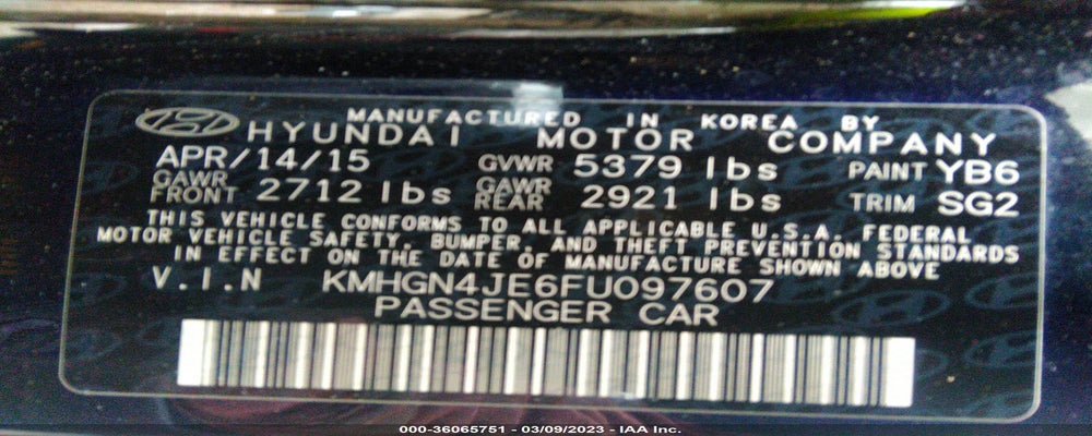KMHGN4JE6FU097607 2015 HYUNDAI GENESIS photo no. 9