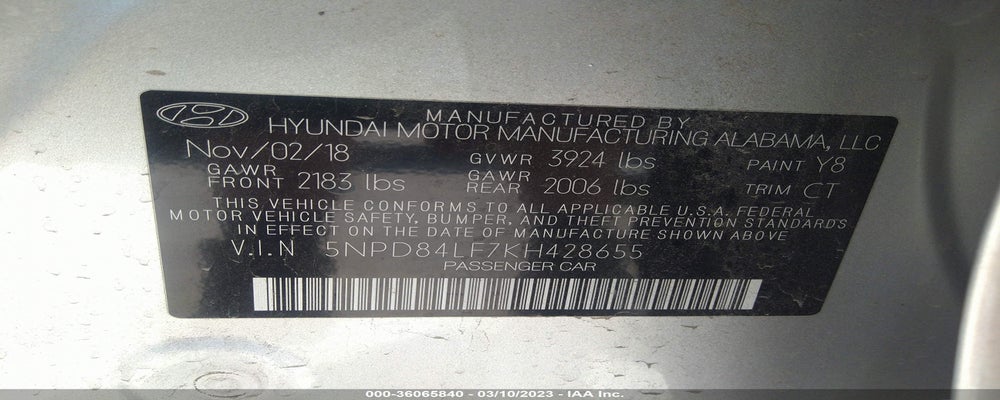5NPD84LF7KH428655 2019 HYUNDAI ELANTRA photo no. 9