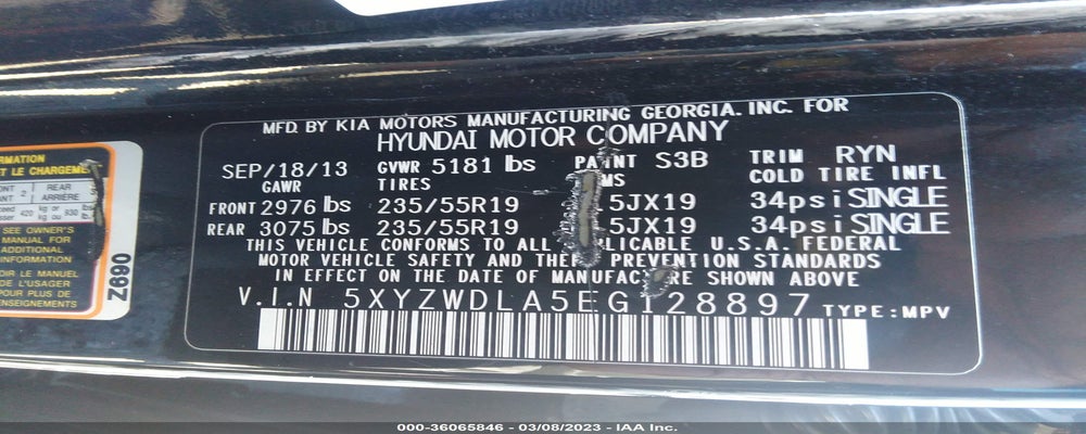 5XYZWDLA5EG128897 2014 HYUNDAI SANTA FE SPORT photo no. 9