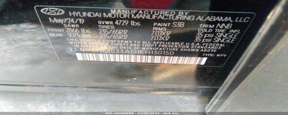 5NMS33AD1KH130150 2019 HYUNDAI SANTA FE photo no. 9