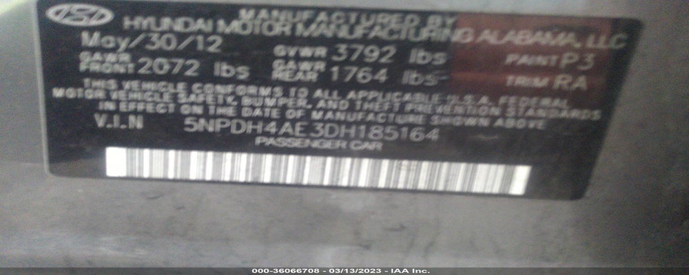 5NPDH4AE3DH185164 2013 HYUNDAI ELANTRA photo no. 9