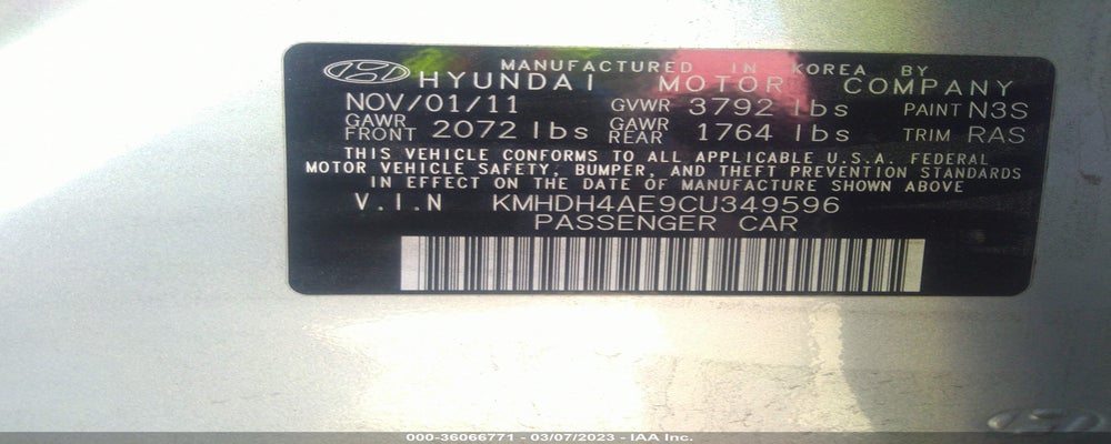 KMHDH4AE9CU349596 2012 HYUNDAI ELANTRA photo no. 9