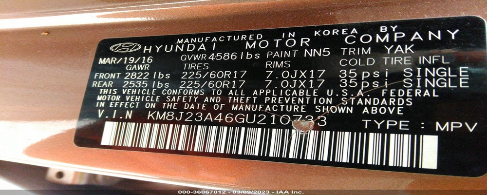 KM8J23A46GU210733 2016 HYUNDAI TUCSON photo no. 9