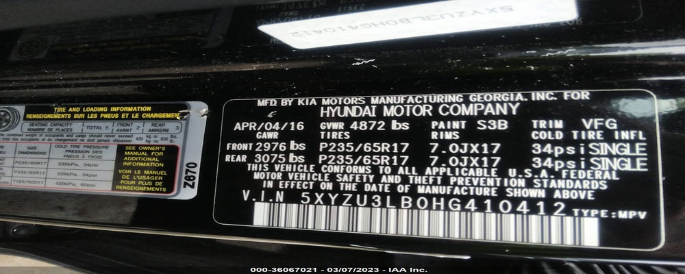 5XYZU3LB0HG410412 2017 HYUNDAI SANTA FE SPORT photo no. 9