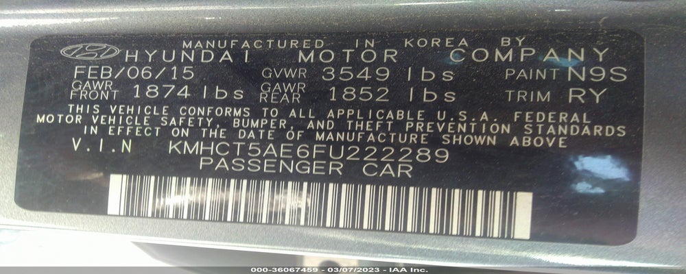 KMHCT5AE6FU222289 2015 HYUNDAI ACCENT photo no. 9