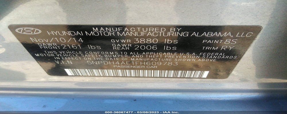 5NPDH4AE1FH609783 2015 HYUNDAI ELANTRA photo no. 9